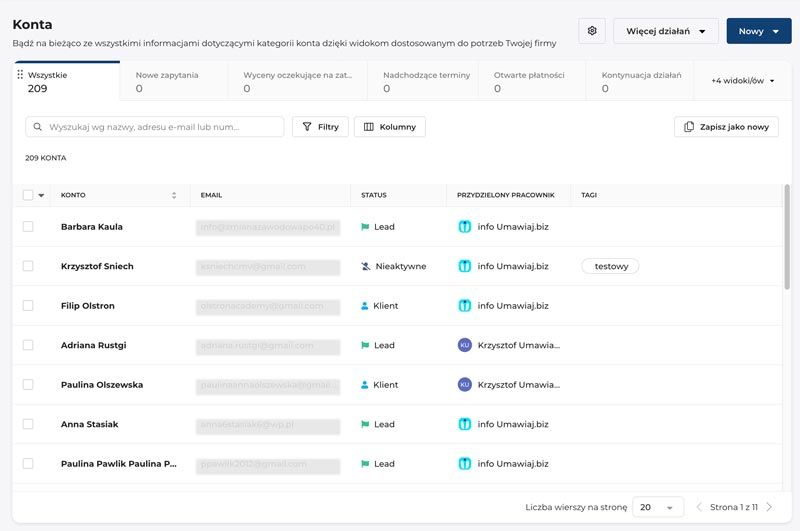 Widoki Kontakty w CRM